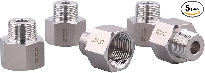 Forged Reducer Adapter Fitting - Stainless Steel 304 Reducing Pipe Connector, 1" NPT Female x 3/4" NPT Male (pack of 5)