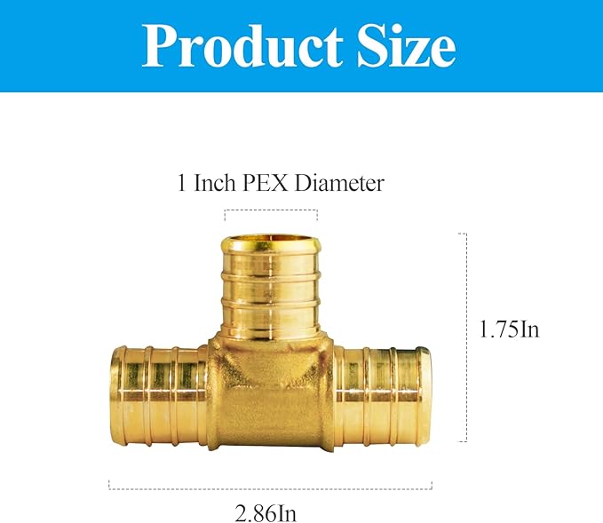 WiseWater 8 Pcs PEX Fittings 1 Inch, 1 inch Tee Brass Fittings, Barb Crimp PEX Pipe Fitting for PEX Pipe Plumbing Projects (Pack of 8)