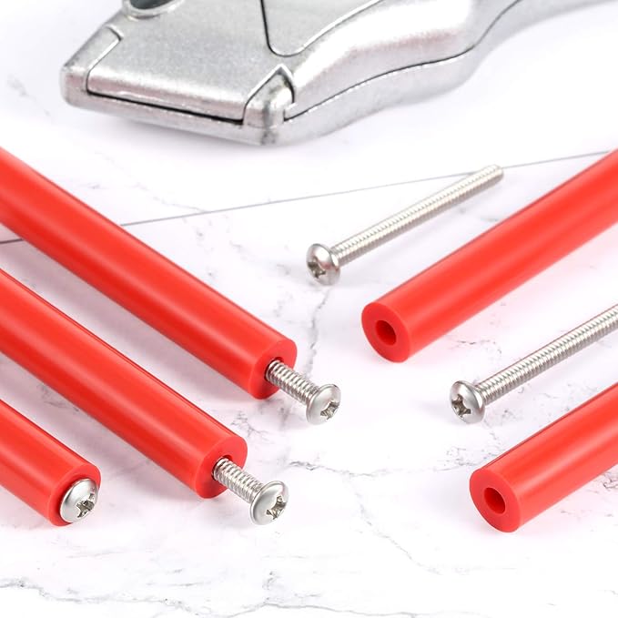 64 Pieces Electrical Outlet Spacers Electrical Outlet Box Extender Kit Includes 16 Pcs 3 Inch Switch and 48 Pcs 1-1/2 Inch 6-32 Thread Flat Head Device Mounting Long Screws (Red)