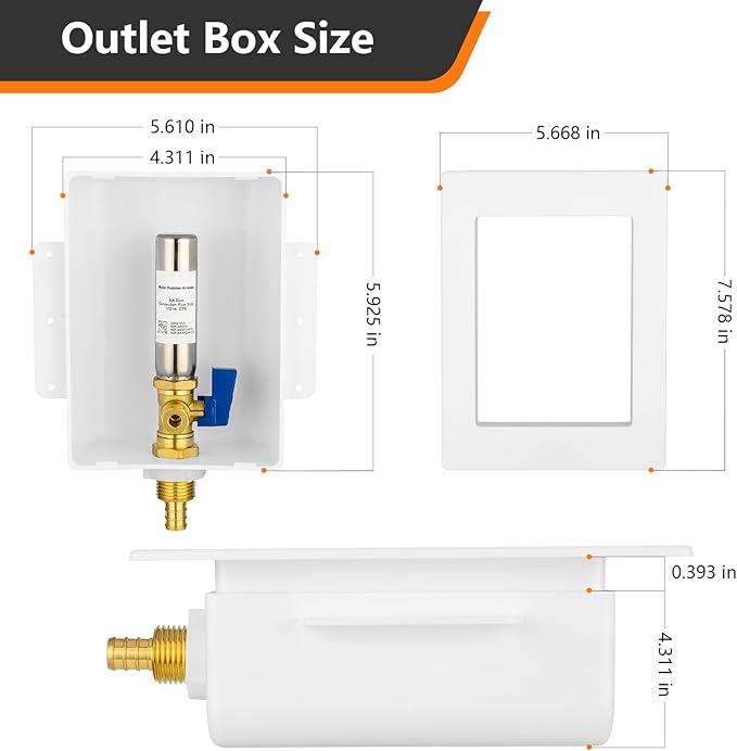 HeSun PEX Crimp Ice Maker Outlet Box,Inlet 1/2 Inch F1807 x Outlet 1/4 Inch OD Compression Connection,with Stainless Steel Water Hammer Arrestor