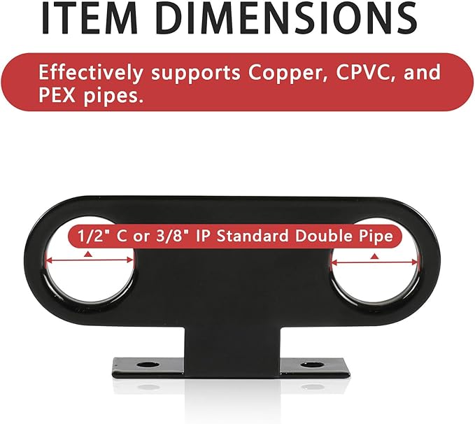 (Pack of 5) EFIELD Metal Made Double Pipe Stay Hanger for 3/8 Inch IP Standard Pipe or 1/2 Inch Copper, CPVC & PEX Pipes - Universal Pipe Support Bracket,(ACC021-5PCS)