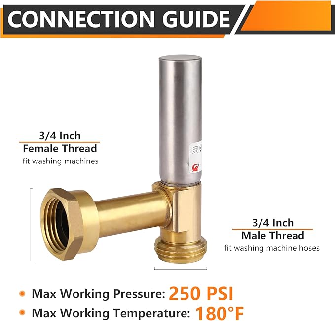 20-Pack HeSun Angle Water Hammer Arrestor for Washing Machine, 3/4" GHT Male x 3/4" GHT Female Connection, Stainless Steel Hammer Arrestor, Reduce Laundry Washer Knock Noise(HAMMER018-20)