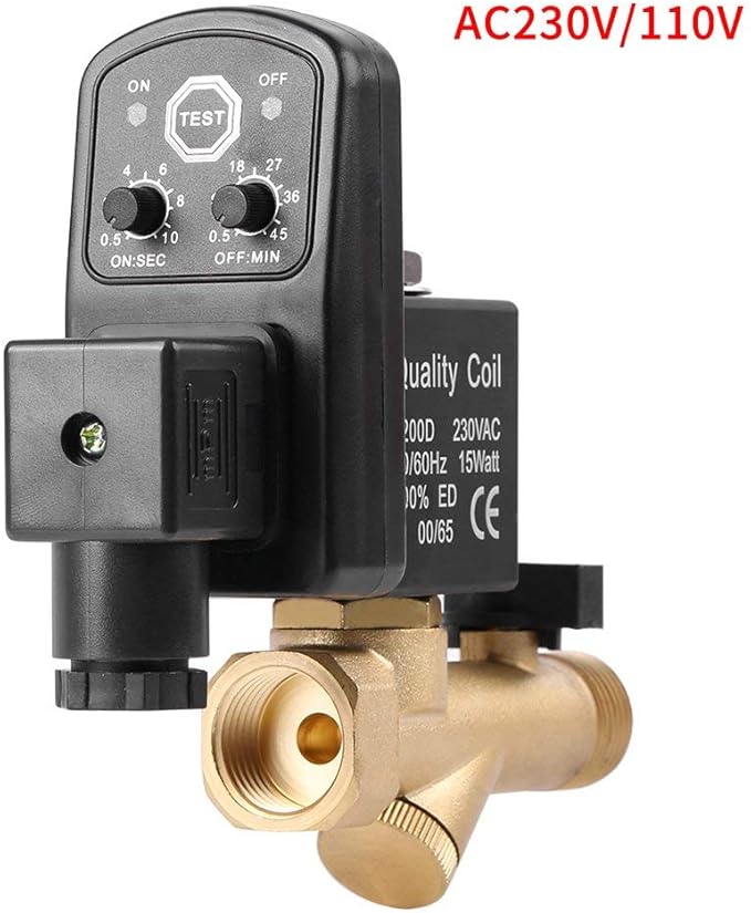 Automatic Drain Valve,G1/2 DN15 Automatic Electronic Timed Drain Valve for Air Compressor Condensate Management (AC230V)