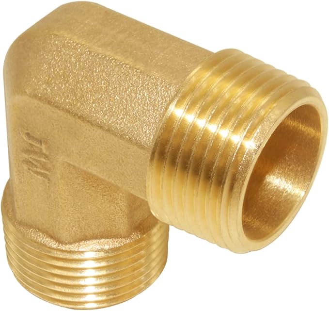 Joywayus 90-Degree Male Elbow Garden Hose Pipe Fitting Forged Brass Right Angle 3/4" GHT Male x 3/4" GHT Male (Pack of 2)