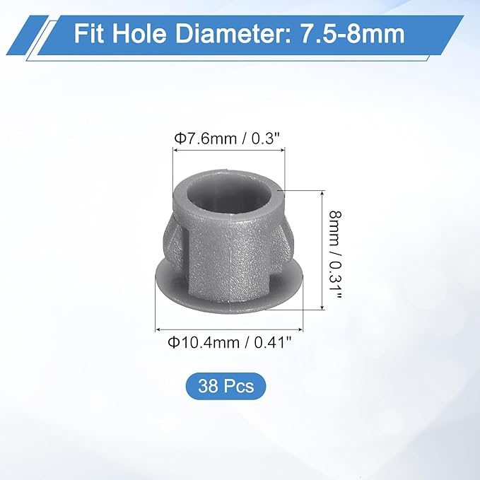 uxcell 38Pcs 8mm(5/16") Nylon Hole Plugs, Flush Type Panel Round Snap in Fastener Knockout Locking Plugs for Furniture Insert End Caps Panels, Gray