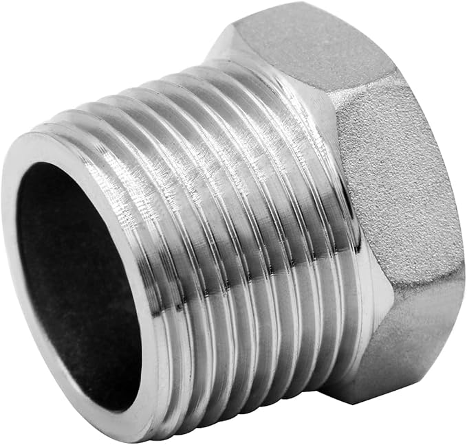 Stainless Steel 3/4" Male NPT to 1/8" Female NPT Reducer Hex Bushing Pipe Fitting Adapter (pack of 5)