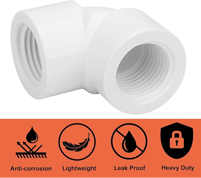 10Pack 1/2" Double Female Thread 90 Degree PVC Elbow Pipe Fitting Connector SCH40 1/2Inch F to F Threaded 90 Degree Elbow PVC Corner Adapter Pipe Fitting for Sprinkler, Irrigation