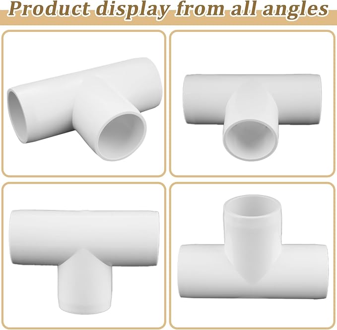 12-Packs 3/4 Inch Tee PVC Fittings, Furniture Grade PVC Pipe Fittings 3 Way for SCH40 Pipe DIY Garden Shelves, Greenhouse, Shed and Outdoor Structures