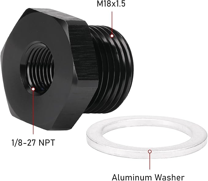 M18x1.5 Male Metric to 1/8 NPT Female Oil Pressure Sensor Adapter Fitting Reducing Bushing Aluminum Black