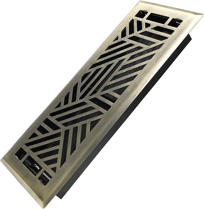 4x12 Inches Heavy Duty Walkable Floor Register Easy Adjust Air Supply Lever Floor Vents - Brooklyn Design - Vent Cover for Home Floor- Antique Brass