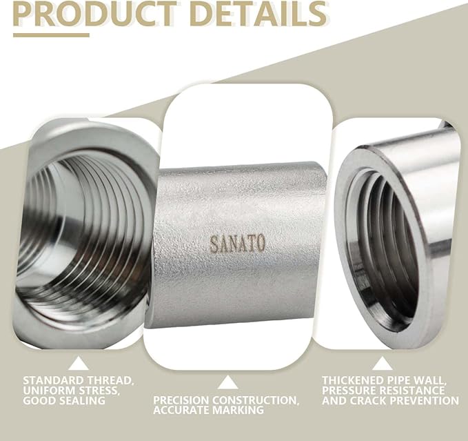 SANATO 3 Pcs SS 304 Forging Nipple Cast Piple, 1/4" NPT x 1/4" NPT Female Threaded, 50mm Piple Fittings