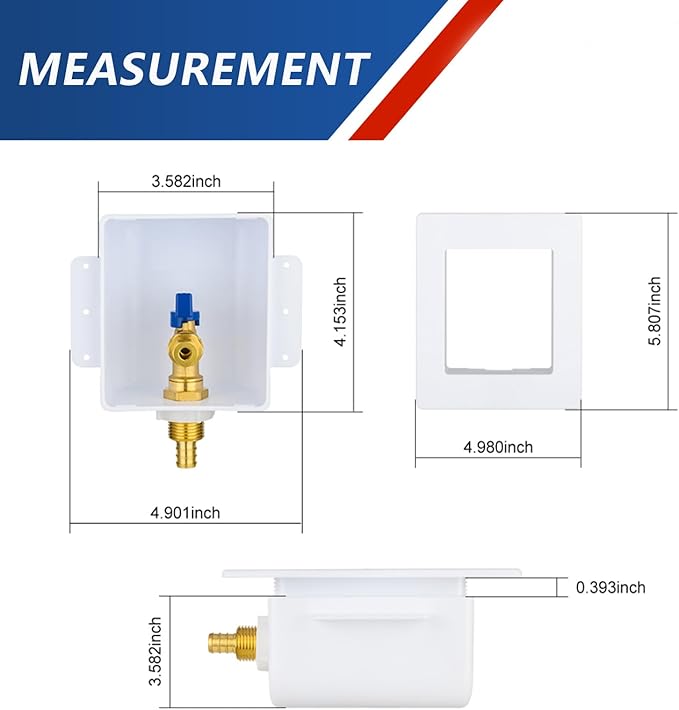 Ice Maker Outlet Box,1/2 Inch Crimp PEX F1807 Inlet and 1/4 Inch OD Compression Outlet Connection, Icemaker Box with Installed 1/4-Turn Ball Valve