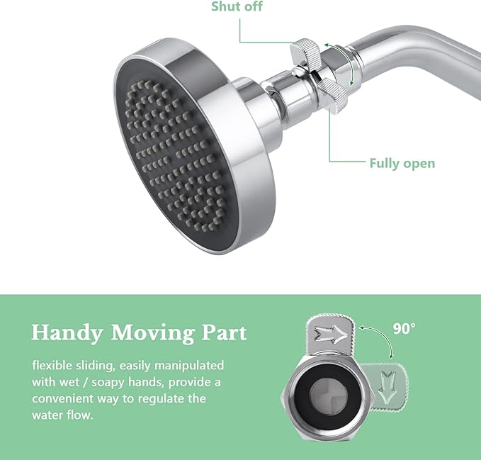 APLusee Shower Flow Control Valve, Brass Adjustable Water Flow Regulator with On Off Switch, Chrome