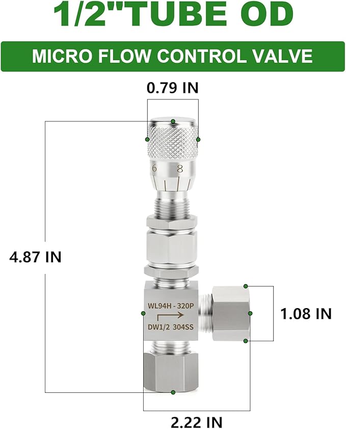 TAISHER 1PCS 304 Stainless Steel Reduce Port 3mm 90 Degree Elbow Needle Valve 1/2" OD，Accurate Dials For Micro Flow Control Instrument Gauge Water Gas Oil