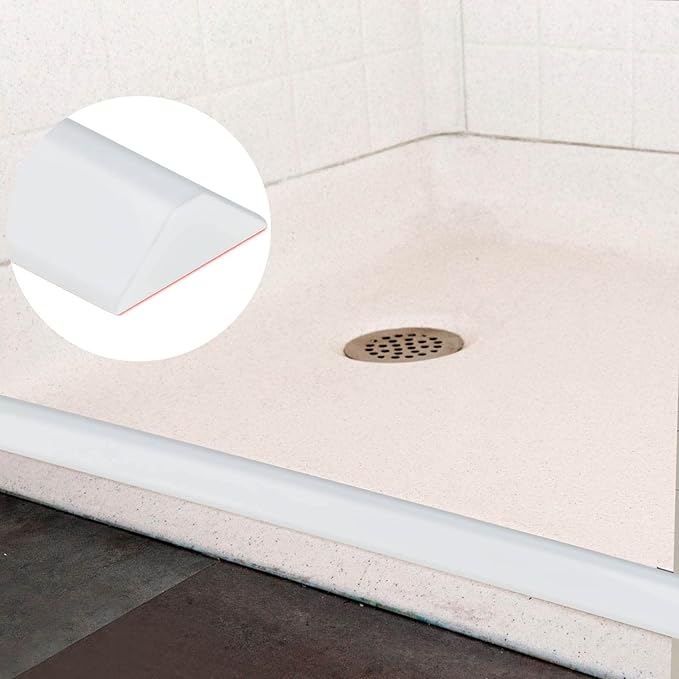 Raycity Collapsible Shower Threshold Water Dam Barrier,Shower Door and Kitchen Water Strip Dam Shower Guard for Dry And Wet Separation Caulk Seal Strip Edge Trim(39Inches/White)