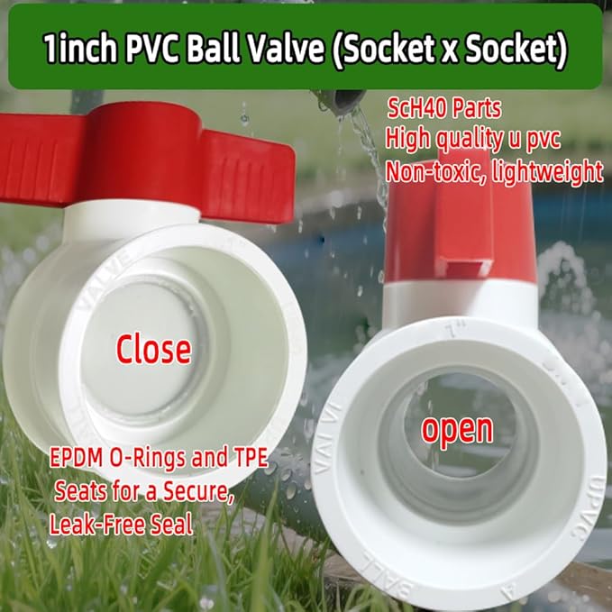 4-Pack 1" PVC Ball Valve (Socket x Socket),Schedule 40, Cold Water Pipe Shut-off Valve Socket for Water Supply Lines, Garden Irrigation & Pipe Fitting Systems,Red T-Handle.