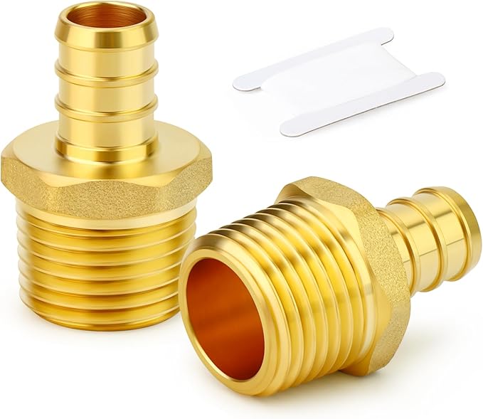 GASHER 2Pcs No Lead Brass 3/4" Pex Male Adapter, 1/2" Male NPT to 3/4" PEX Adapter for Pex Tubing