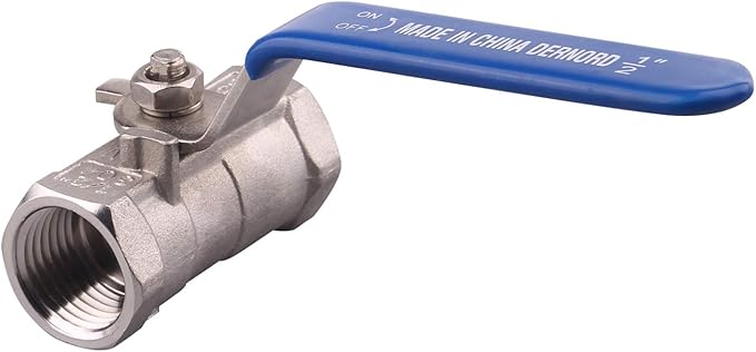 DERNORD Stainless Steel Ball Valve 1PC Type 0.5 Inch NPT Standard Port for Water, Oil, and Gas (1/2 Inch Ball Valve)