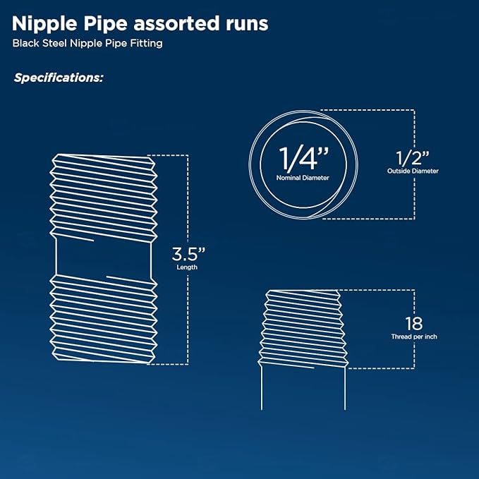Everflow Supplies NPBL1435-5 close nipple pipe, 1/4" x 3-1/2", Black