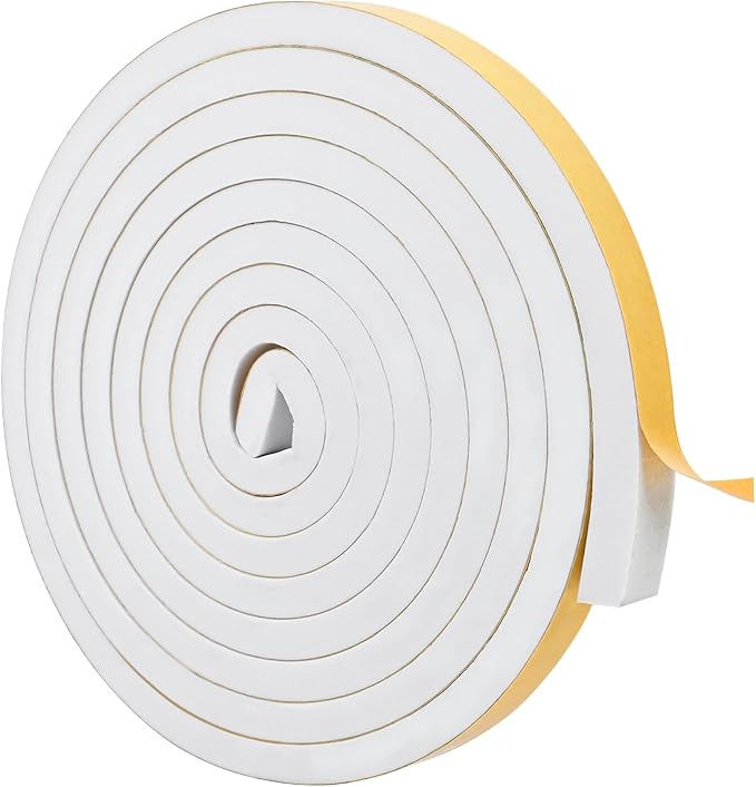 ToLanbbt White Door Window Weather Stripping Self Adhesive Foam Tape High Density Foam Sealing Strip Window Insulation Weatherproof Gasket Tape for Doors and Windows (1/2" W X 1/2" T X 16.5')