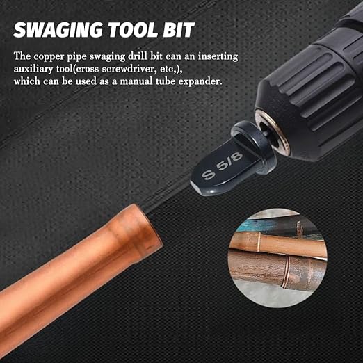 HVAC Repairing Set, Boring Drill Bits, Air Conditioner Copper Tube Expander Swaging Tool Drill Bit Manual Copper Pipe Swage, 1/4", 3/8", 1/2", 5/8", 3/4", 7/8" Bits Set (6PCS) (6)