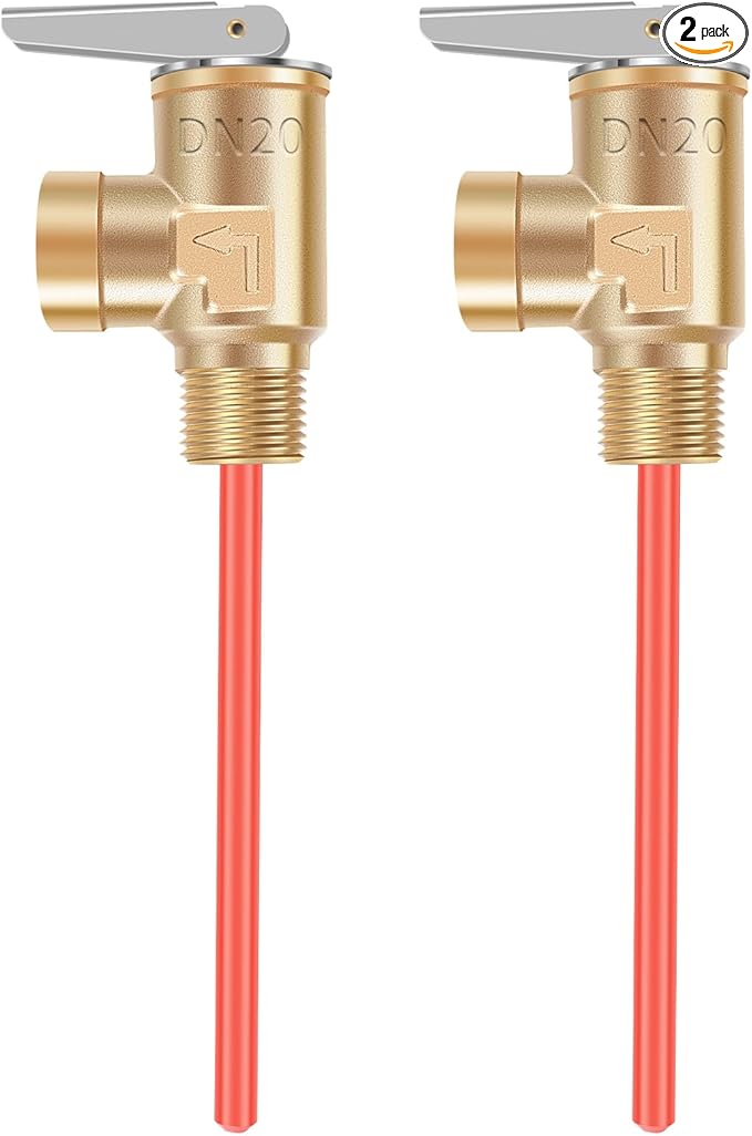 2Pcs 3/4" NPT RV 1MPa（145psi） Temperature and Pressure Relief Valve Brass RV Water Heater Temperature and Pressure Relief Valve for Hot Water Heater Tanks (DN20-2pc)