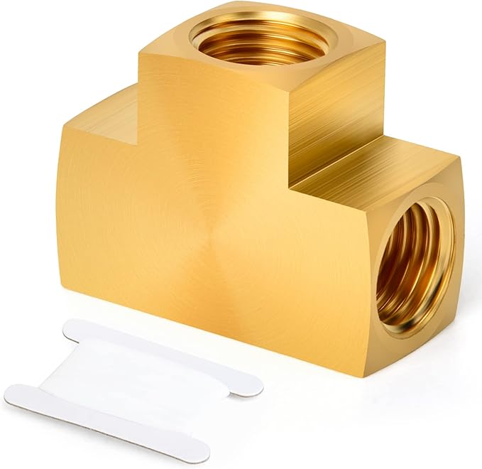 GASHER 1 Pcs Brass Barstock Tee, 1/4" x 1/4" x 1/4" NPT Female Pipe Fittings