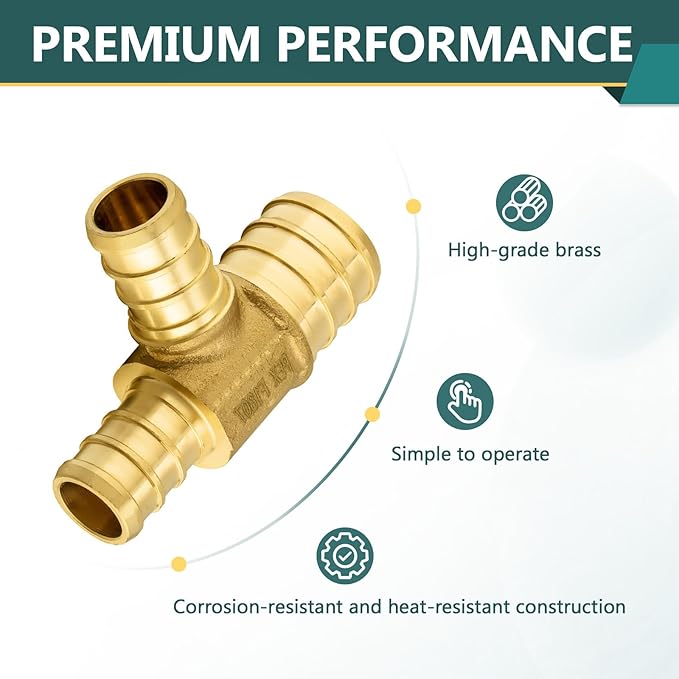 10-Pack PEX Fittings Niikappu 1"x3/4"x3/4" Pex Tee, Brass Crimp Pipe Fittings for PEX Pipes, ASTM F1807