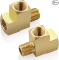 2pcs 1/4" Brass Tee Fittings 1/4" NPT Female Pipe to 1/4" NPT Male to 1/4" NPT Female Brass Barstock Street Tee Pipe Fittings 3 Way for Joining Pipe