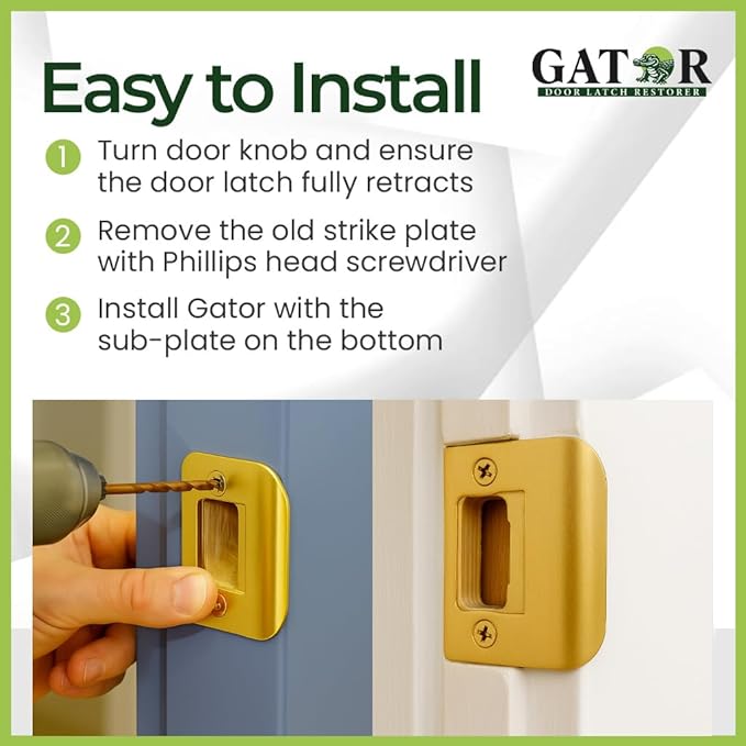 Gator Door Latch Restorer - Strike Plate (Bright Brass)