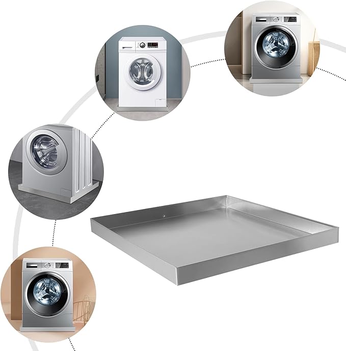 28" x 30" x 2.5" Washing Machine Pan Washing Machine Drip Pan w/Drain Hole & Hose Adapter 304 Stainless Steel Drain Tray for Electric Water Heater & Air Conditioning Units