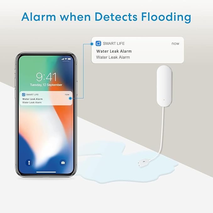 UseeLink WiFi Water Sensor, Smart Water Leak Detector, 100dB Adjustable Alerts & App Smart Push, IP67 Waterproof, Wireless Detector for Kitchen, Bathroom, Basement, No Hub Required