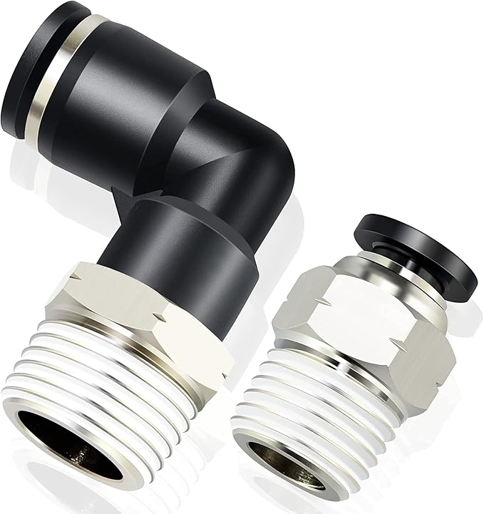 TAILONZ PNEUMATIC Elbow and Straight Combination 5/16 Inch Tube OD x 3/8 Inch NPT Thread Push to Connect Fittings PC-5/16-N3+PL-5/16-N3(Pack of 12)