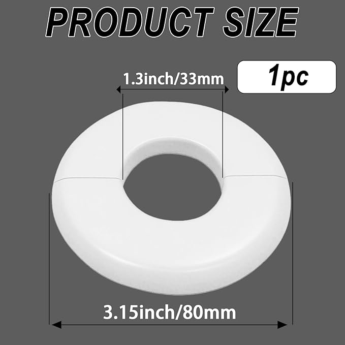 1 Pack Wall Split Flange for 1.3 Inch/33mm OD Pipe ABS Escutcheon Plate Self-Adhesive Round Plumbing Cover Plates for Water Pipe Faucet Decoration, White