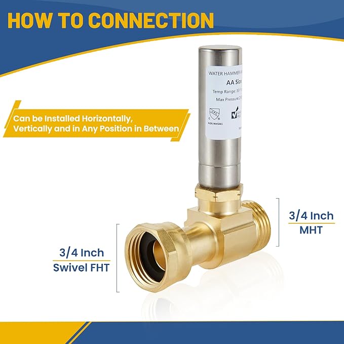 Water Hammer Arrestor,3/4 Inch Swivel FHT x 3/4 Inch MHT Stainless Steel Water Arrestor for Washing Machine Connection(4PACK, Straight Stainless Steel Arrestor)(HAMMER020-4Pack)