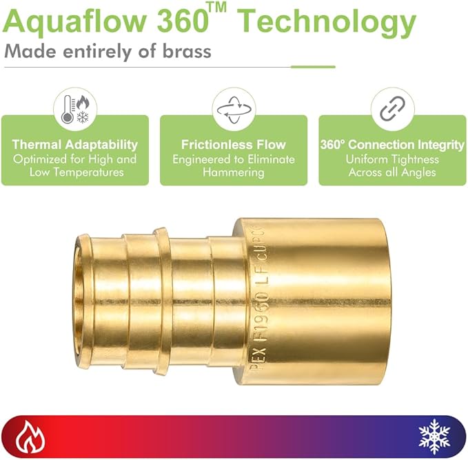 10 Pack Brass Expansion Female Sweat Adapter, 3/4" Pex A Expansion x 3/4" Sweat Brass Expansion Fitting ONLY Full Flow For Pex-A Tubing Connection, NSF/ANSI 61 NSF 372 Certificate