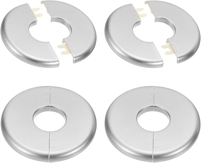 PATIKIL Wall Split Flange 85mm / 3.3" OD, 4 Pcs Round Escutcheon Plate Cover PPR Plumbing Cover Plates with Self-Adhesive Tape for 26.5mm / 1" Dia Water Pipe Faucet, Silver
