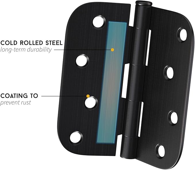 12 Pack goldenwarm 4 inch Oil Rubbed Bronze Door Hinges Exterior Door Hinges - Residential Hinges for Interior and Exterior Doors, 5/8" Radius Corners, Iron