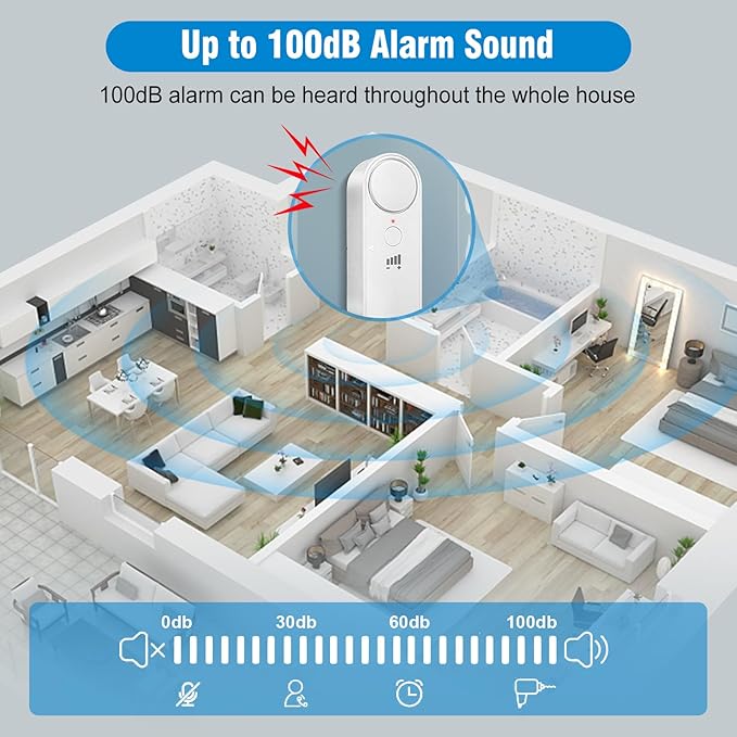 Daytech Water Level Sensor 100 dB Sump Pump Alarm Water Sensors for Leaks with 78 inch Detector Cable and 4 Volume Levels Flood Sensor for Basements(1PC)