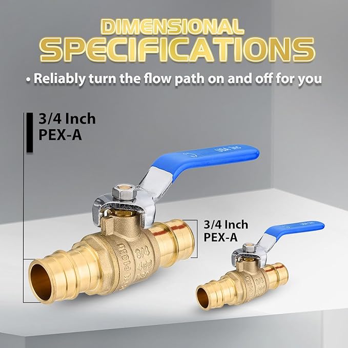 10-Pack Foskan 3/4" Brass PEX-A Ball Valve with Blue Handle, Quarter Turn Full Port Valve for PEX-A Pipe Connection