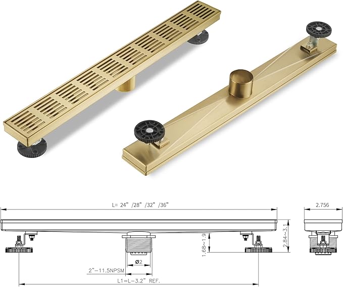 Linear Shower Drain 24 Inch, Professional Brushed SUS-304 Stainless Steel Shower Drain, 51L/Min Fast Drainage Floor Linear Drain, US Standard CUPC Certified, Zirconium Gold, SD-109