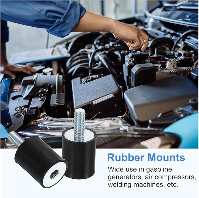 uxcell M8 Rubber Mounts, 4Pcs 24x30mm(DxH) Rubber Cylindrical Anti Vibration Isolator Shock Absorber with Lock Nut for Car Bobbin Generator Air Compressors