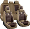 Car Seat Covers for Jaguar E-PACE 2018-2024,Breathable Nappa Leather Car Seat Protector,Full Seat Cover with Pillow Automotive Seat Cushion with Airbag Compatible(5 Seats,Beige-Brown)