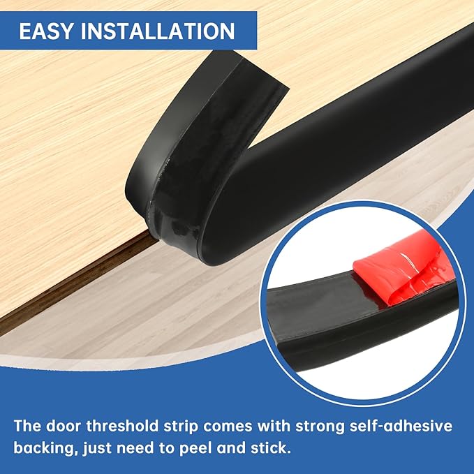 Vinyl Door Threshold Flooring Transition Strip Self Adhesive Carpet Edging Strip for Laminate Doorway Edge Threshold from 3/5" to 4/5" (Black, 10 Ft)