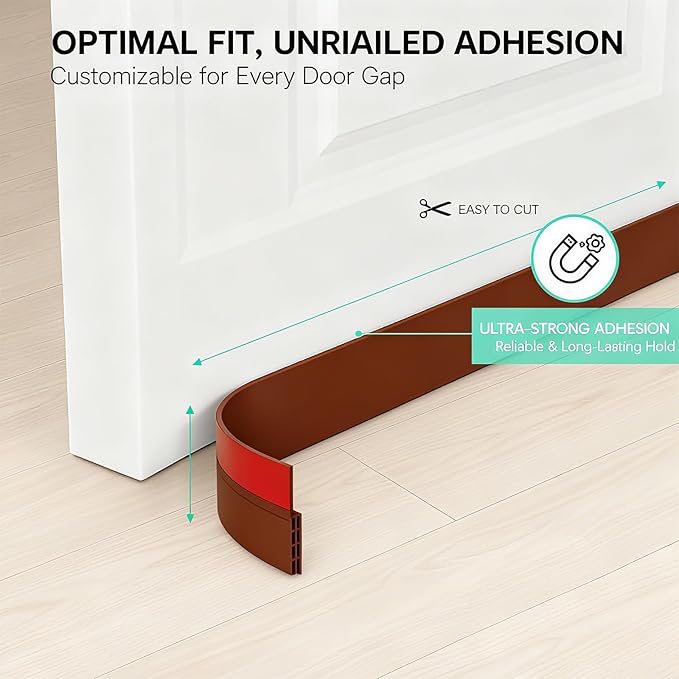 2 Pack Door Draft Stopper for Bottom of Door, 39" Silicone Weather Stripping Door Seal Strip, Self Adhesive Door Sweep Noise and Dust Blocker, Energy Saving Under Door Draft Blocker for Home & Garage