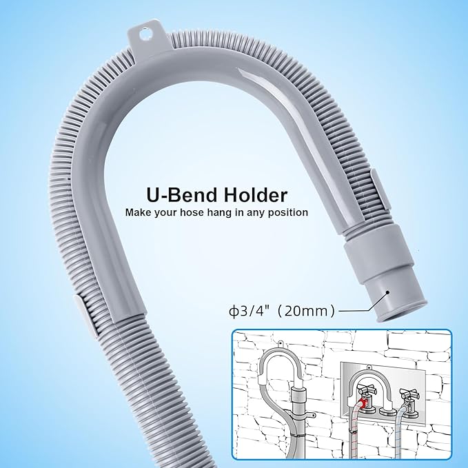 Washing Machine Drain Hose, 12 Feet Universal Dishwasher Drain Hose Extension Kit Corrugated Washer Hoses, 7 PCS Set with 4 Clamps & 1 U-Bend Hose Holder