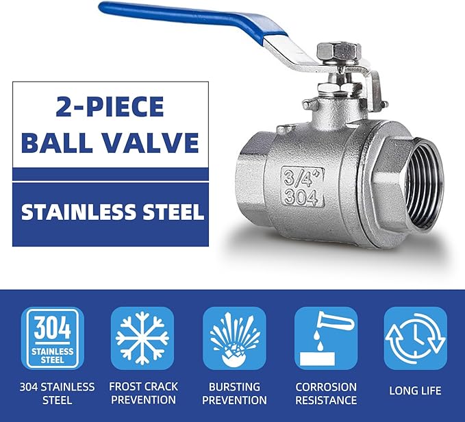 1" NPT Full Port Ball Valve, Female x Female Thread 2-Piece Heavy Duty Ball Valve with Blue Locking Handles 1000WOG for Water Oil Gas (1", DN25)