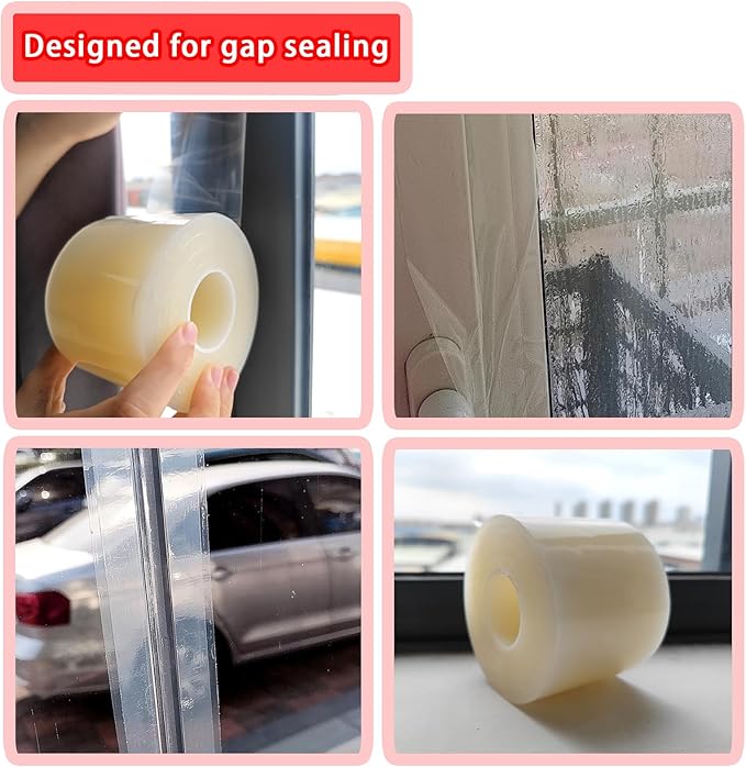 Birllaid Transparent Window Weather Sealing Tape, 2 inch x55Yards(165 FT) x3 Pack Total165yds (495 FT), Window AC Seal Air Conditioner Sealing Tape, No Residue, Clear