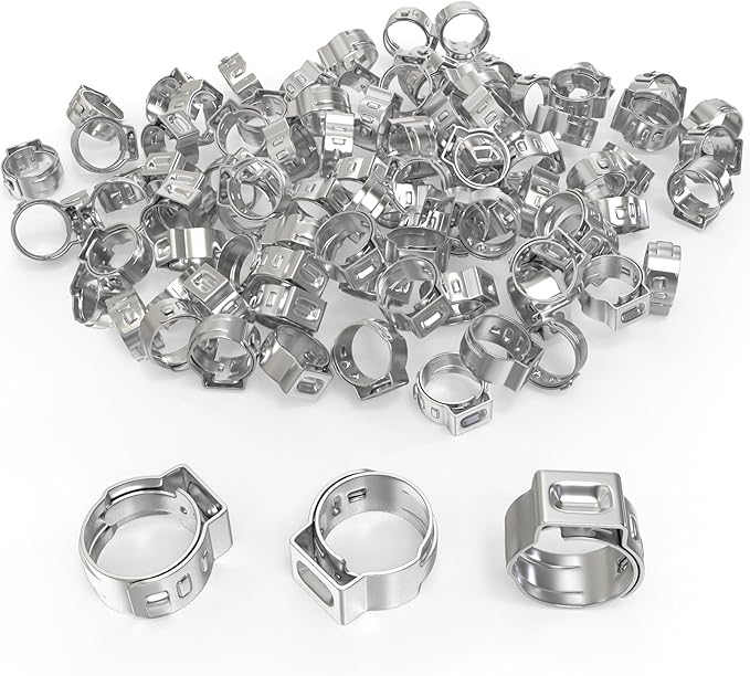 GASHER 140Pack 1/2 Inch Pex Cinch Clamp Rings, Stainless Steel PEX Crimp Ring Pex Clamp Tool for PEX Tubing Pipe Fitting Connections