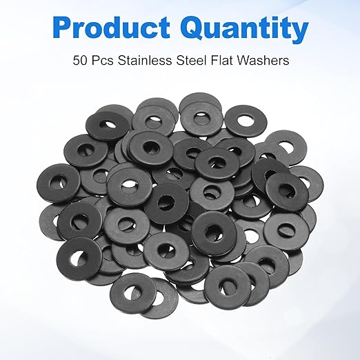 uxcell 50Pcs M6 Fender Washers, Carbon Steel Flat Washer 18mm OD, 1.5mm Thickness, Metal Gasket for Screws and Bolts, Black Oxide
